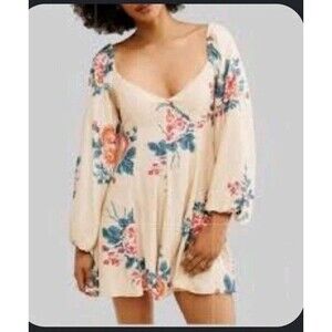 Small Urban Outfitters Floral Long Sleeve Smocked Waist Ruffle Hem Mini Dress